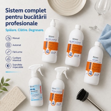 Pachet complet bucatarie Klintensiv Professional, PRO DISH manual si automat, KLINDRY, DEGRASS concentrat si DEGRASS Pro, 5 produse, 4.5 L, 4x Stickere - Img 6