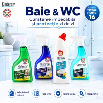 Pachet complet curatenie si detergenti rufe TOTAL HOME 16 Klintensiv KLINO KlinSmart, pentru bucatarie, baie, WC, geamuri, pardoseli, parchet si electrocasnice, 16 produse, 12,25 L, 4x Stickere - Img 5