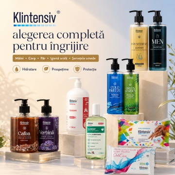 Pachet complet ingrijire barbati Klintensiv, sapunuri Cafea, Verbina si KlinSafe 500 ml, geluri Cold Breeze si Green Garden 400 ml, sampoane cu Zinc PCA si Anti-Matreata 400 ml, KLINDENT 500 ml si servetele, 10 produse, 4x Stickere - Img 6