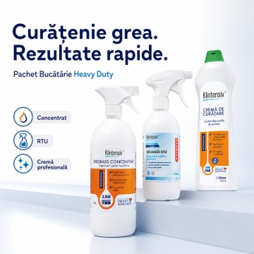 Pachet degresare bucatarie Heavy Duty Klintensiv Professional, DEGRASS concentrat cuptoare, DEGRASS Pro si crema profesionala de curatare, 2 L, 4x Stickere - Img 6