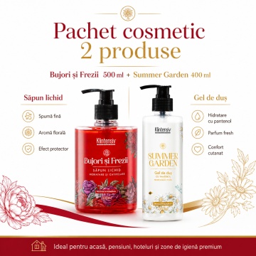 Pachet ingrijire corp Klintensiv, sapun lichid Bujori si Frezii 500 ml si gel de dus hidratant Summer Garden 400 ml, 2 produse, 900 ml, 4x Stickere - Img 6