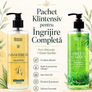 Pachet ingrijire par si corp Klintensiv, sampon Anti-Matreata 400 ml si gel de dus hidratant Green Garden 400 ml, 2 produse, 800 ml, 4x Stickere - Img 6