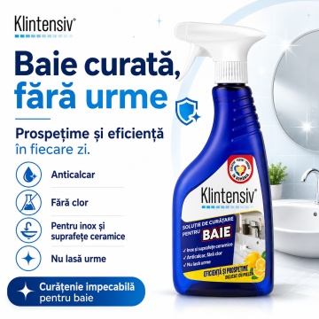 Pachet solutii curatenie casa completa KlinSmart Klintensiv, pentru baie, geamuri, pardoseli si protectia suprafetelor, 4 produse, 2,5 L, 4x Stickere - Img 5