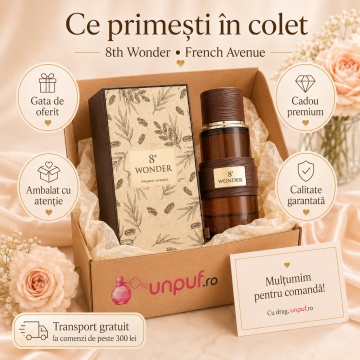 Parfum Arăbesc 8th Wonder French Avenue 100 ml, Apă de Parfum Unisex, Damă și Bărbat, Inspirat Kajal IV, Aromă Oriental Floral Ambrată cu Bergamotă, Fructe Dulci, Șofran, Rășini, Iasomie, Trandafir, Ambră, Lemn de Santal, Mosc și Vanilie - Img 4