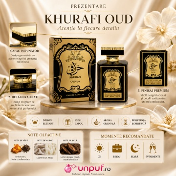 Parfum Arăbesc Al Raheeb Khurafi Oud 100 ml, Apă de Parfum Unisex, Aromă Orientală Lemnoasă cu Oud, Cashmeran, Ambroxan, Mosc și Note Condimentate - Img 3