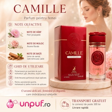 Parfum Arăbesc Alhambra Camille 100 ml, Apă de Parfum Damă, Inspirat Midnight Rose, Aromă Floral Fructată Feminină cu Bergamotă, Fructe Delicate, Pară, Bujor, Flori Albe, Iasomie, Trandafir, Lemn Alb, Mosc și Vanilie - Img 9