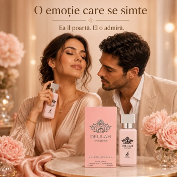 Parfum Arăbesc Alhambra Delilah Pour Femme 30 ml, Apă de Parfum Damă, Inspirat Delina, Aromă Floral Fructată Feminină cu Bergamotă, Fructe Delicate, Pară, Bujor, Flori Albe, Iasomie, Trandafir, Lemn Alb, Mosc și Vanilie - Img 5
