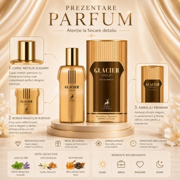 Parfum Arăbesc Alhambra Glacier Gold Maison Alhambra 100 ml, Apă de Parfum Bărbați, Aromă Oriental Ambrată, Inspirat Le Male Elixir - Img 3