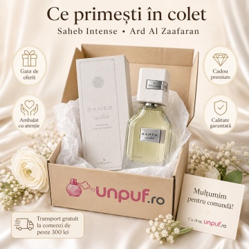 Parfum Arăbesc Ard Al Zaafaran Saheb Intense 70 ml, Apă de Parfum Unisex, Damă și Bărbat, Inspirat Imagination, Aromă Oriental Ambrată cu Bergamotă, Condimente, Fructe Dulci, Iasomie, Trandafir, Patchouli, Ambră, Mosc și Vanilie - Img 4