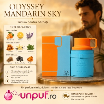 Parfum Arăbesc Armaf Odyssey Mandarin Sky 60 ml, Apă de Parfum Bărbat, Aromă Citrus Gurmand Aromatică, Dulce, Citrică și Masculină, Inspirată de Scandal Pour Homme - Img 9