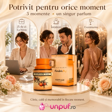 Parfum Arăbesc Armaf Odyssey Mandarin Sky Vintage 100 ml, Apă de Parfum Unisex Damă și Bărbat, Aromă Citrus Gurmand Aromatică, Caldă, Citrică și Elegantă, Inspirată de Scandal Pour Homme - Img 6
