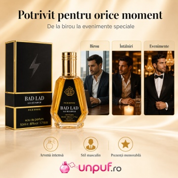 Parfum Arăbesc Bad Lad Eau de Parfum 50 ml, Bărbat, Aromă Oriental Lemnos Gourmand, Condimentată, Intensă și Masculină, Inspirată de Bad Boy Le Parfum Carolina Herrera - Img 6