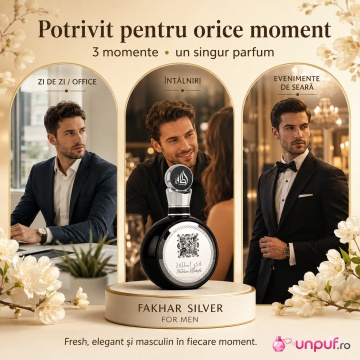 Parfum Arabesc Bărbați Fakhar Silver Lattafa, Eau de Parfum 100 ml, Fresh Aromatic Masculin - Img 7
