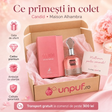 Parfum Arăbesc Candid Maison Alhambra 100 ml, Apă de Parfum Damă, Inspirat Scandal Jean Paul Gaultier, Aromă Chypre Florală Dulce cu Mandarină, Piersică, Portocală, Floare de Portocal, Gardenie, Iasomie, Miere, Caramel și Lemn Dulce - Img 4