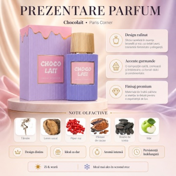 Parfum Arăbesc Choco Lait Paris Corner 100 ml, Apă de Parfum Damă, Aromă Oriental Vanilată, Gurmandă, Cacao, Măr, Oud, Tămâie și Mosc Alb - Img 3