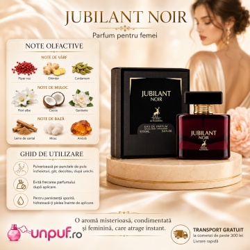 Parfum Arăbesc Damă Jubilant Noir Maison Alhambra 100 ml, Apă de Parfum, Inspirat de Crystal Noir Versace, Aromă Floral Ambrată și Oriental Florală cu Cardamom, Ghimbir, Piper Roz, Bujor, Floare de Portocal, Gardenie, Nucă de Cocos, Lemn de Santal, Mosc ș - Img 9