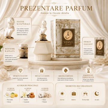Parfum Arăbesc Damă Venus De Milo French Avenue 100 ml, Apă de Parfum, Inspirat de Stellar Times Louis Vuitton, Aromă Florală Luminoasă și Catifelată cu Flori Albe, Citrice, Vanilie, Caramel, Mosc, Note Pudrate, Ambră, Lemn de Cedru și Note Calde - Img 3