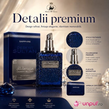 Parfum Arăbesc Desert Sultan Sapphire Ard Al Zaafaran 100 ml, Apă de Parfum Bărbat, Aromă Oriental Condimentată cu Bergamotă, Cardamom, Șofran, Tămâie, Trandafir, Oud, Ambră, Santal și Mosc - Img 8