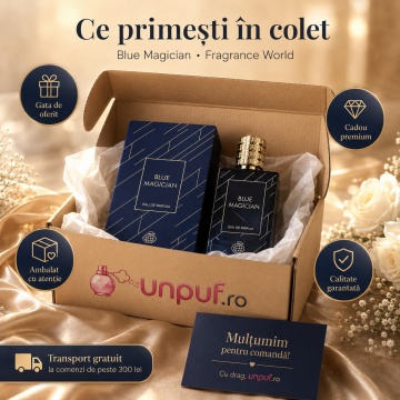 Parfum Arăbesc Fragrance World Blue Magician 100 ml, Apă de Parfum Unisex, Damă și Bărbat, Aromă Acvatic Proaspătă cu Note Marine, Bergamotă, Grepfrut, Lavandă, Note Ozonice, Salvie, Cedru, Ambroxan și Mosc - Img 4