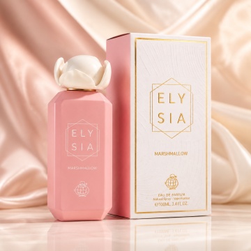 Parfum Arăbesc Fragrance World Elysia Marshmallow 100 ml, Apă de Parfum Damă, Aromă Gurmand Dulce cu Caramel, Fructe Dulci, Zahăr, Praline, Flori Albe, Note Cremoase, Tonka, Ambră, Mosc și Vanilie
