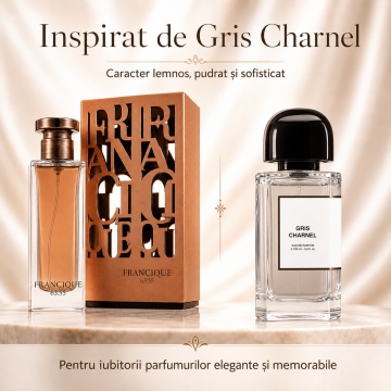 Parfum Arăbesc Francique 63.55 French Avenue 80 ml, Apă de Parfum Unisex, Damă și Bărbat, Inspirat Gris Charnel BDK, Aromă Lemnos Condimentată Pudrată cu Ceai Negru, Cardamom, Smochină, Vetiver, Iris, Boabe de Tonka, Cedru și Lemn de Santal - Img 8