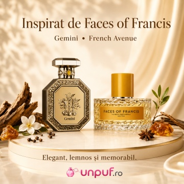 Parfum Arăbesc Genesis Gemini French Avenue 90 ml, Apă de Parfum Unisex, Damă și Bărbat, Inspirat Faces of Francis, Aromă Aromatic Orientală cu Citrice, Acorduri Verzi, Note Proaspăt Condimentate, Flori Albe, Lavandă, Note Calde, Lemn de Cedru, Ambră, Mos - Img 8