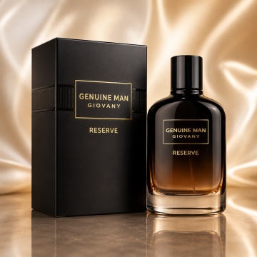 Parfum Arăbesc Genuine Man Giovany Reserve Fragrance World 100 ml, Apă de Parfum Bărbat, Aromă Lemnos Ambrată cu Iris, Whisky, Bergamotă, Castan, Cacao, Lavandă, Cedru, Patchouli și Ambră