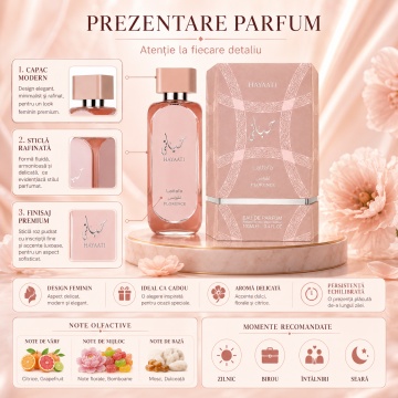Parfum Arăbesc Hayaati Florence Lattafa 100 ml, Apă de Parfum Damă, Aromă Floral Fructat Gurmandă cu Citrice, Flori Dulci, Fructe de Pădure, Note Florale, Ambră, Mosc și Vanilie - Img 3