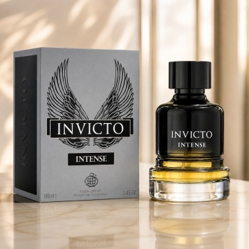 Parfum Arăbesc Invicto Intense Fragrance World 100 ml, Apă de Parfum Bărbat, Aromă Aromatic Ambrată Marină cu Note Marine, Floare de Portocal, Piper Negru, Ambroxan, Dafin, Whisky, Patchouli, Ambră, Lemn de Guaiac și Mosc