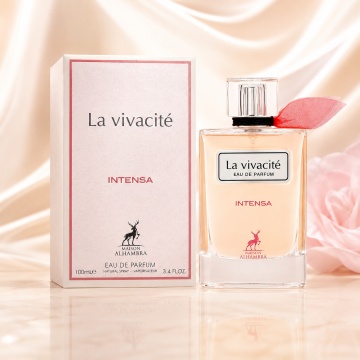 Parfum Arăbesc La Vivacité Intensa Maison Alhambra EDP 100 ml Femei, Inspirat La Vie Est Belle Intensément, Aromă Oriental Florală cu Zmeură, Bergamotă, Piper Roz, Heliotrop, Portocală și Iasomie