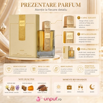 Parfum Arăbesc Lattafa Angham 100 ml, Apă de Parfum Damă, Aromă Vanilată Orientală cu Ghimbir, Mandarină, Piper Roz, Praline, Cacao, Iasomie, Lavandă, Ambră, Mosc și Vanilie - Img 3