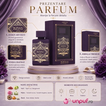 Parfum Arabesc Lattafa Bade'e Al Oud Amethyst, Eau de Parfum 100 ml, Unisex Damă Bărbat, Floral Oriental cu Oud, Trandafir și Ambră - Img 3