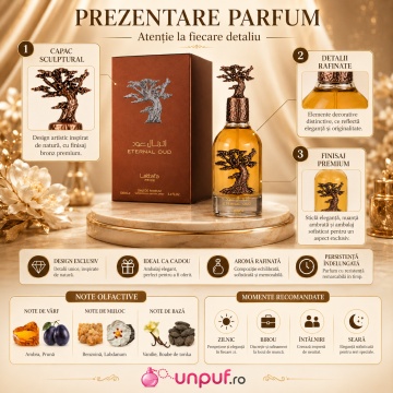 Parfum Arăbesc Lattafa Eternal Oud 100 ml, Apă de Parfum Unisex, Aromă Orientală Ambrată cu Prună, Vanilie și Tonka - Img 3
