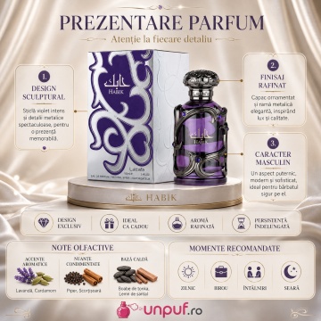 Parfum Arăbesc Lattafa Habik For Men 100 ml, Apă de Parfum Bărbat, Aromă Aromatică Masculină cu Bergamotă, Pară, Frezie și Mosc - Img 3