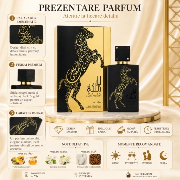 Parfum Arăbesc Lattafa Lail Maleki 30 ml, Apă de Parfum Unisex, Aromă Orientală cu Fructe, Miere, Iasomie, Mosc și Santal - Img 3