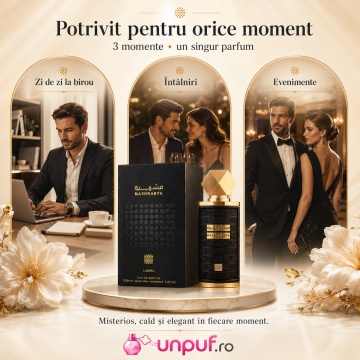Parfum Arăbesc Lattafa Mashrabya 100 ml, Apă de Parfum Unisex, Aromă Caldă cu Shisha, Măr, Tutun, Curmale, Caramel și Fum de Oud - Img 6