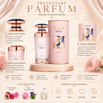 Parfum Arabesc Lattafa Mayar EDP 100 ml Damă, Aromă Floral Fructată cu Litchi, Zmeură, Trandafir, Bujor, Violetă și Mosc - Img 3