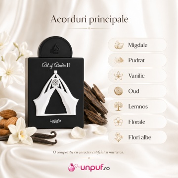 Parfum Arăbesc Lattafa Pride Art Of Arabia II EDP 100 ml Unisex, Aromă Lemnoasă Orientală cu Portocală, Șofran, Chihlimbar Uscat, Note Gurmande, Mosc, Lichen și Note Lemnoase - Img 4