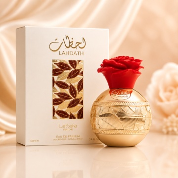 Parfum Arăbesc Lattafa Pride Lahdath EDP 80 ml Unisex, Inspirat Roses Vanille, Aromă Floral Gurmandă cu Trandafir, Vanilie, Mosc, Caramel, Lămâie și Lemn de Cedru