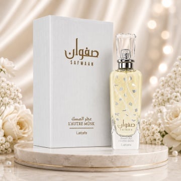 Parfum Arăbesc Lattafa Safwaan L’Autre Musk 100 ml, Apă de Parfum Unisex, Aromă Curată Pudrată cu Mosc, Vanilie, Ambră, Oud și Note Lemnoase