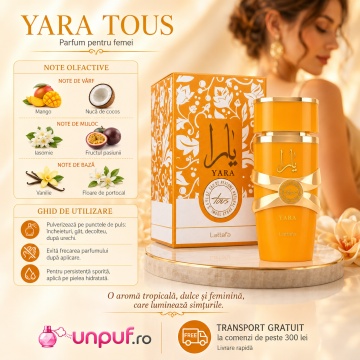 Parfum Arăbesc Lattafa Yara Tous 100 ml, Apă de Parfum Bărbat, Aromă Tropicală Dulce cu Mango, Nucă de Cocos, Fructul Pasiunii, Iasomie, Floare de Portocal, Vanilie și Acorduri Cremoase - Img 9