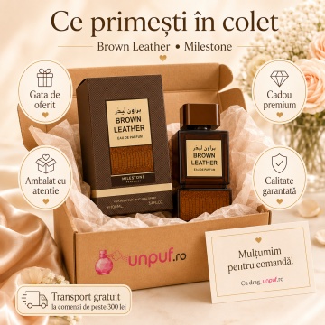 Parfum Arăbesc Milestone Brown Leather EDP 100 ml Unisex, Inspirat Tuscan Leather, Aromă Piele Lemnoasă cu Cardamom, Piper, Șofran, Piele, Lemn Cald, Trandafir, Paciuli, Ambră și Mosc - Img 4