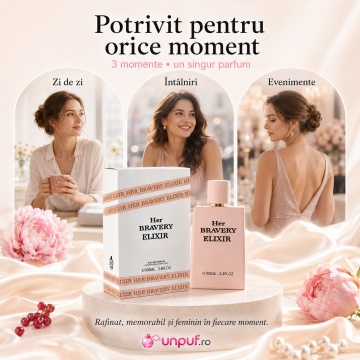 Parfum Arăbesc Milestone Her Bravery Elixir EDP 100 ml Damă, Inspirat Burberry Her Elixir, Aromă Floral Fructată cu Fructe Roșii, Căpșuni, Zmeură, Bergamotă, Piersică, Iasomie, Trandafir, Mosc, Vanilie, Ambră și Paciuli - Img 4