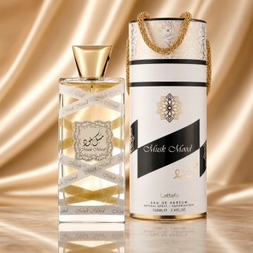 Parfum Arăbesc Mood Musk Lattafa 100 ml, Apă de Parfum Unisex, Damă și Bărbat, Aromă Oriental Florală cu Mosc Alb, Note Florale, Vanilie, Iasomie, Lemn de Santal, Ambră și Mosc