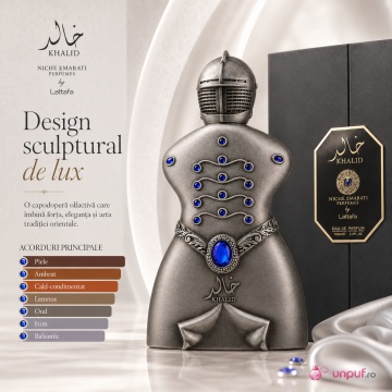 Parfum Arăbesc Niche Emarati Khalid Lattafa EDP 80 ml Unisex, Inspirat Falcon Leather, Aromă Pielată Orientală cu Șofran, Labdanum, Piele, Mesteacăn, Cade, Patchouli, Benzoin, Oud și Balsam de Tolu - Img 4