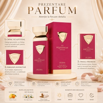 Parfum Arăbesc Olena An Equestrian Series French Avenue EDP 100 ml Damă, Inspirat Oriana, Aromă Floral Fructat Gourmand cu Grapefruit, Bergamotă, Mandarină, Coacăze Negre, Zmeură, Floare de Portocal, Frișcă, Marshmallow, Ambretă și Mosc - Img 3