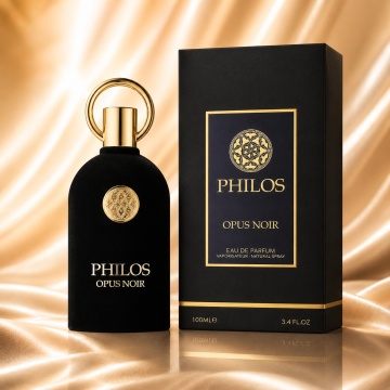 Parfum Arăbesc Philos Opus Noir Maison Alhambra EDP 100 ml Unisex, Inspirat Opera Xerjoff, Aromă Lemnos Floral Mosc cu Fructe, Trandafir, Ylang-Ylang, Ambră, Nucșoară, Piele, Cedru, Mosc, Paciuli, Vanilie și Vetiver