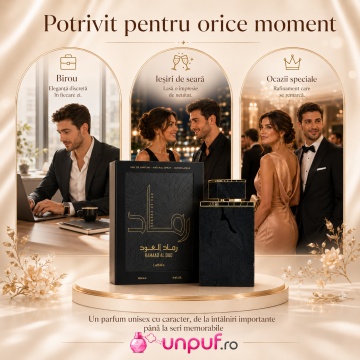 Parfum Arăbesc Ramaad Al Oud Lattafa EDP 100 ml Bărbat, Inspirat Kobraa, Aromă Oriental Aromatică cu Iarbă, Note Verzi, Cardamom, Piper, Lemn de Agar Oud și Mosc - Img 6