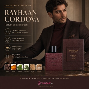 Parfum Arăbesc Rayhaan Cordova pentru Bărbați 100 ml, Lemnos Pielos Ambrat, Leather Collection - Img 9