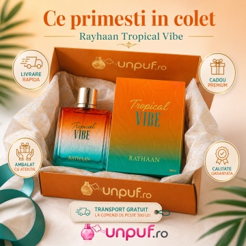 Parfum Arăbesc Rayhaan Tropical Vibe EDP 100 ml pentru Bărbați, Aromă Caldă Tropicală, Vanilată și Ambrată - Img 9